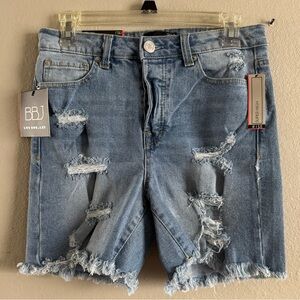 NWT BBJ Women’s Distressed Button Fly Denim Blue Jean Shorts Size 9/29 Pockets